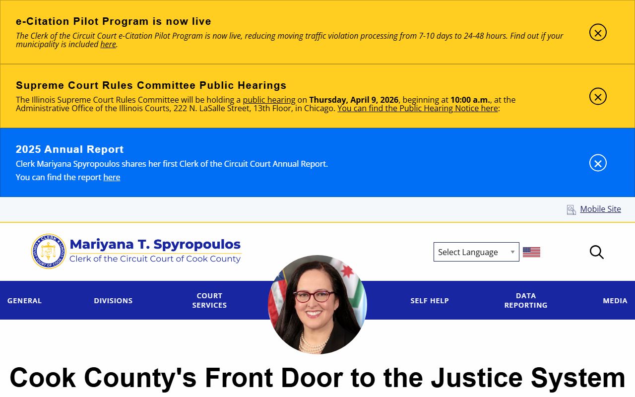 Cook County Circuit Court Clerk homepage for criminal court records access