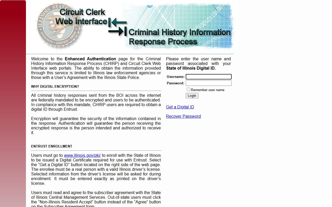 CHIRP online name-based criminal history check system for Illinois public records